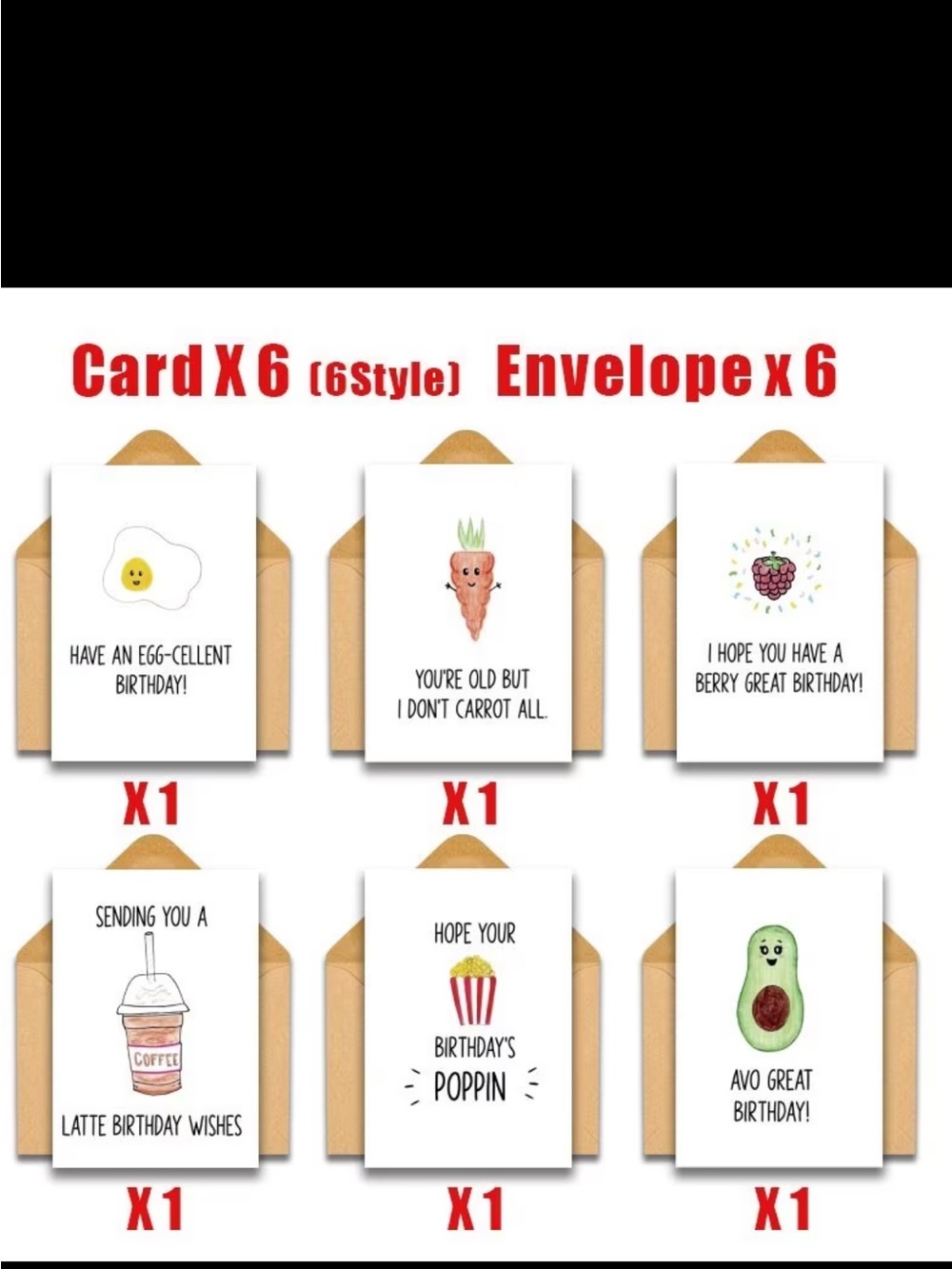 6 Pack Funny Food Pun Birthday Cards with Envelopes NEW - Picture 6 of 7